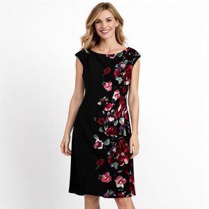 NWT Lauren Ralph Lauren Summer Black Floral Sleeveless Shift Dress Sz 16 Career